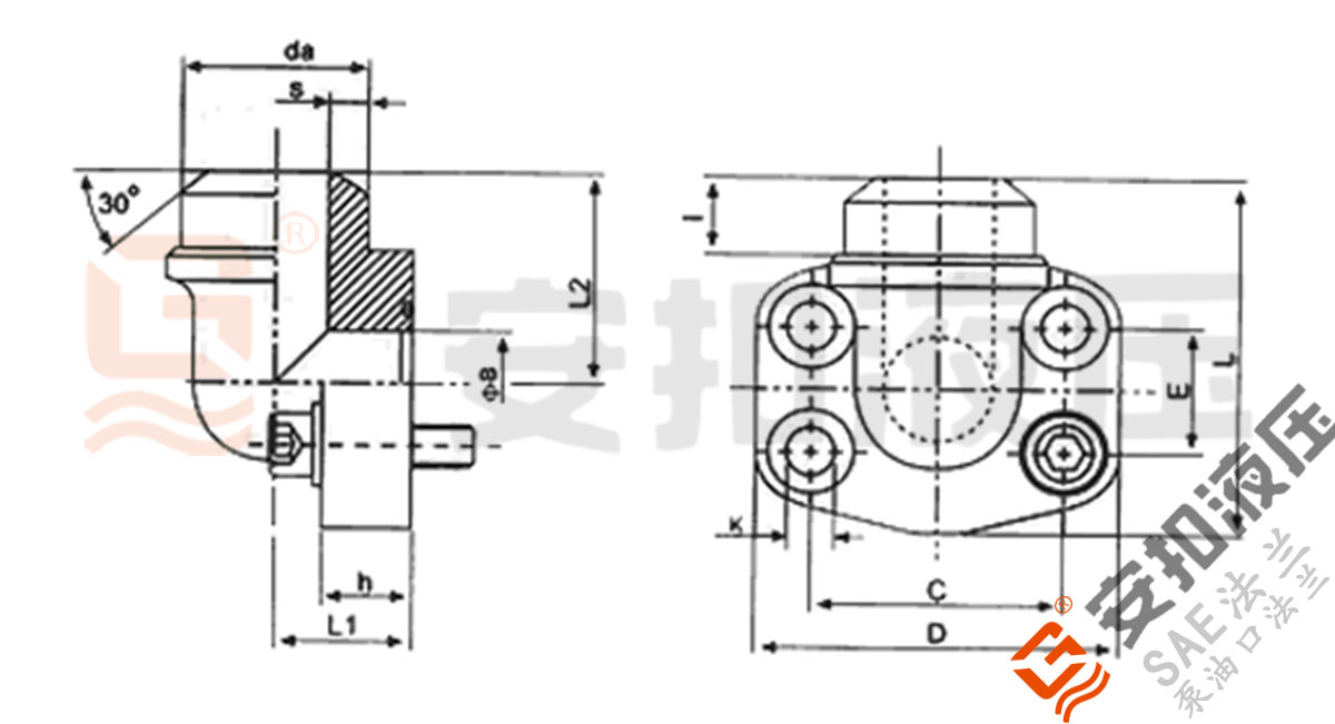 SAE90度对焊法兰技术规格尺寸图