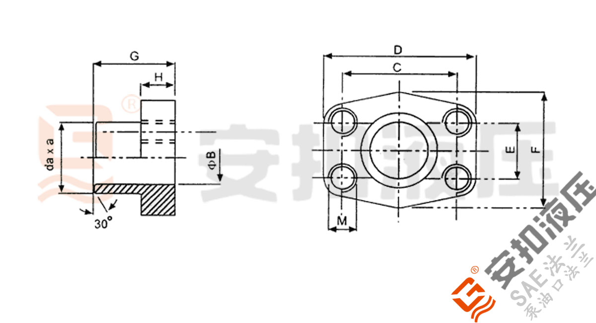 SAE对焊法兰 无槽技术规格尺寸图
