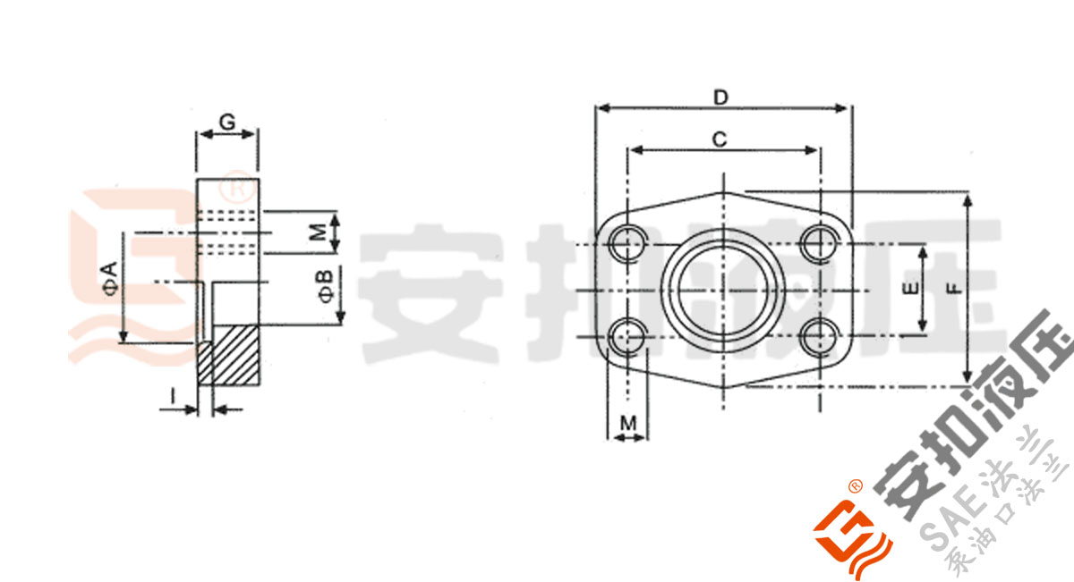 SAE低压承插焊接法兰 无槽技术规格尺寸图
