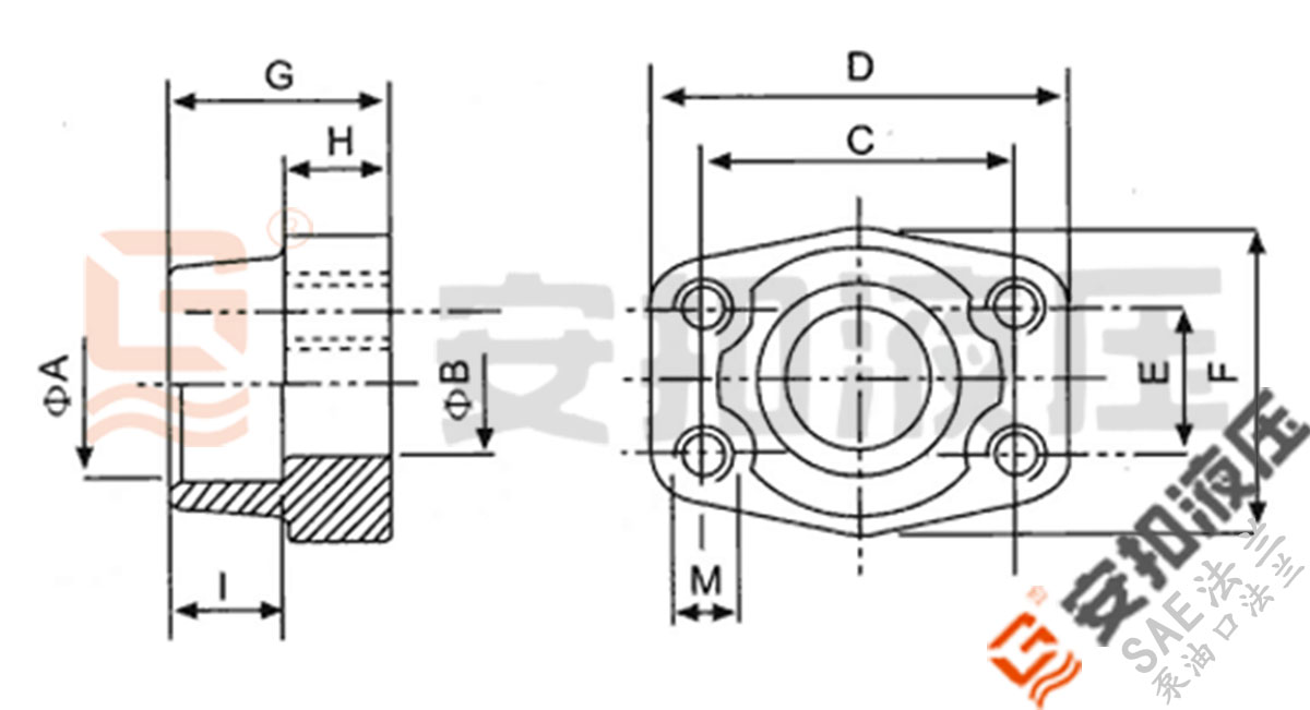 SAE承插焊接法兰 无槽技术规格尺寸图