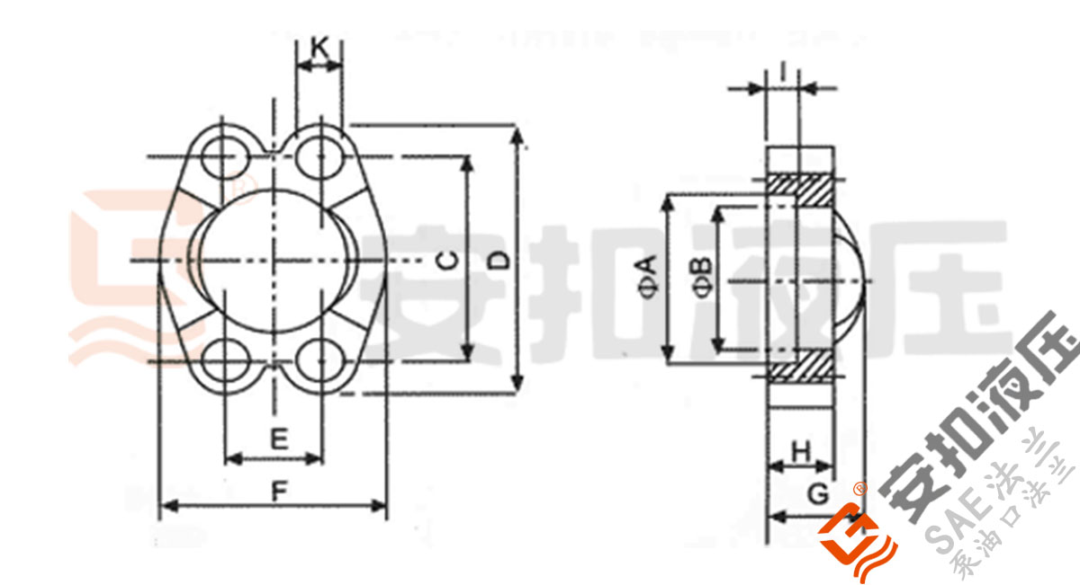 SAE整体法兰夹技术规格尺寸图