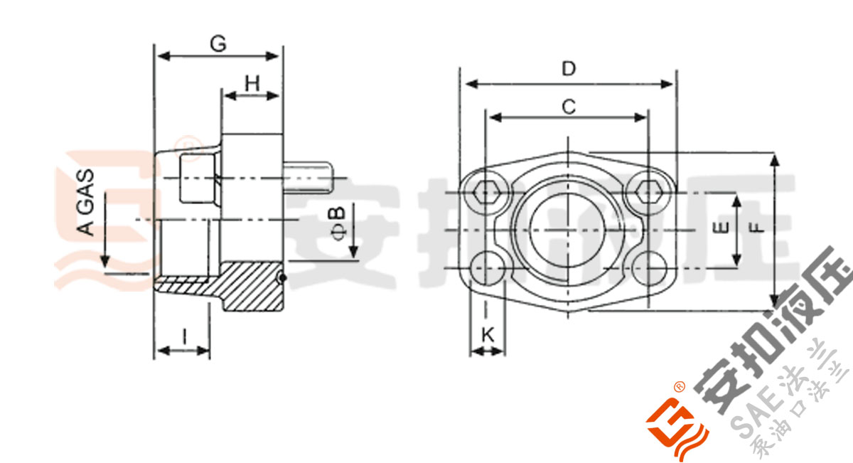 SAE BSPP螺纹法兰  带环槽技术规格尺寸图