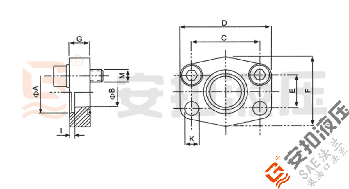 SAE低压承插焊接法兰 有槽技术规格尺寸图
