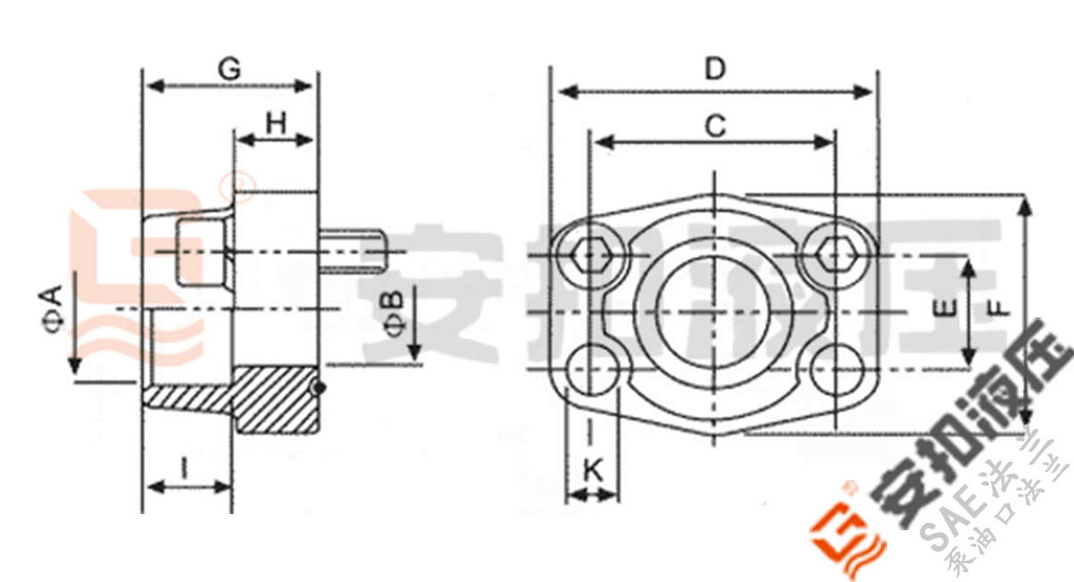 SAE承插焊接法兰 带环槽技术规格尺寸图