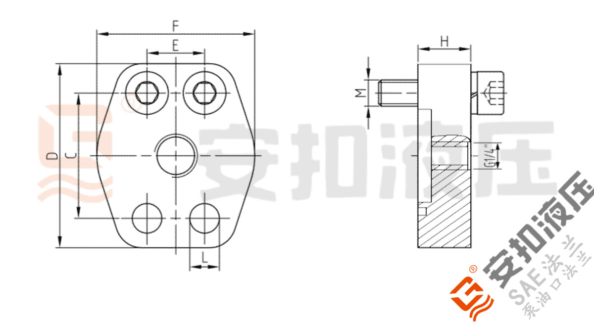 SAE测压法兰 中孔技术规格尺寸图