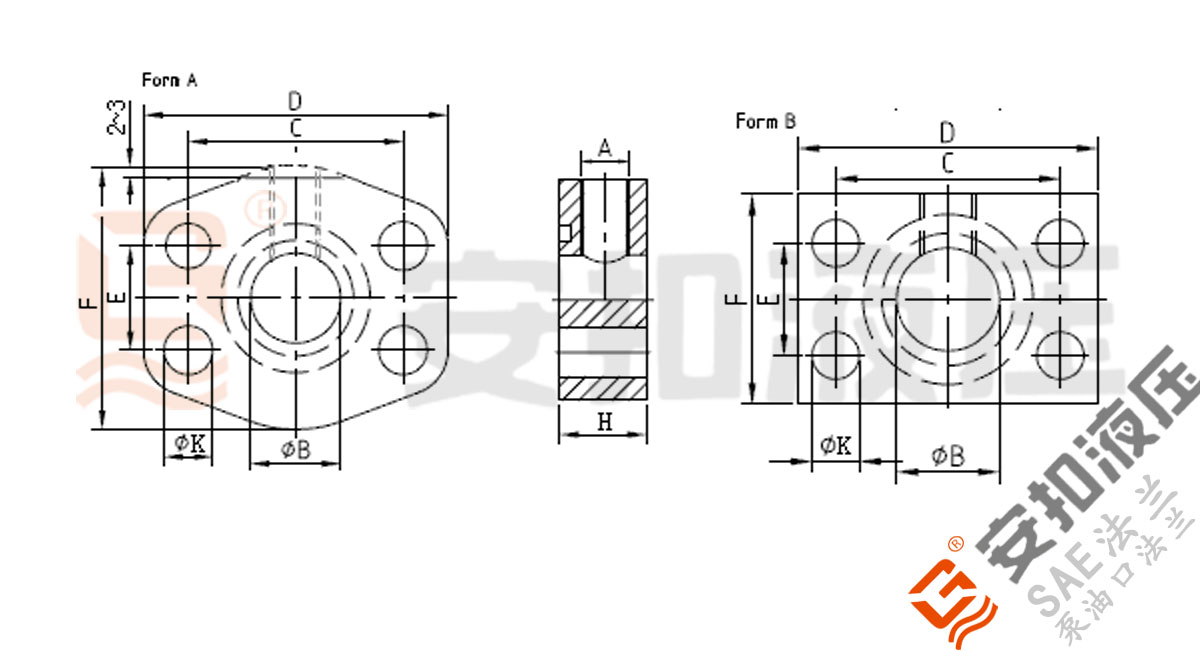 SAE测压法兰 侧孔技术规格尺寸图