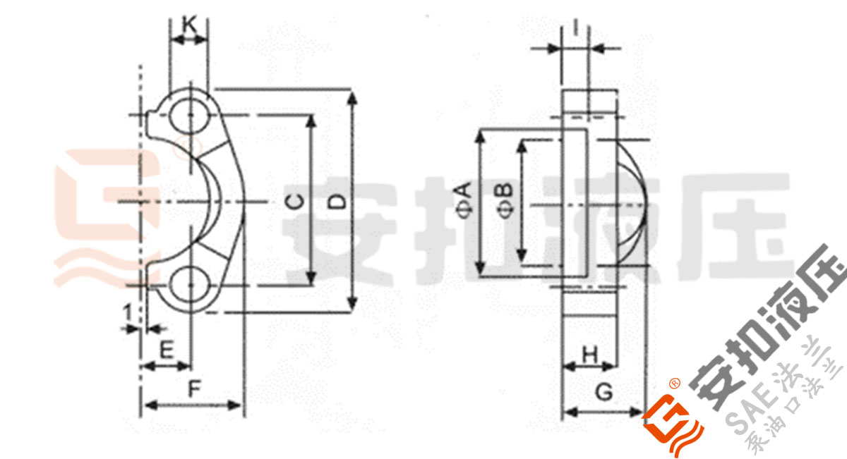 SAE对开法兰夹技术规格尺寸图