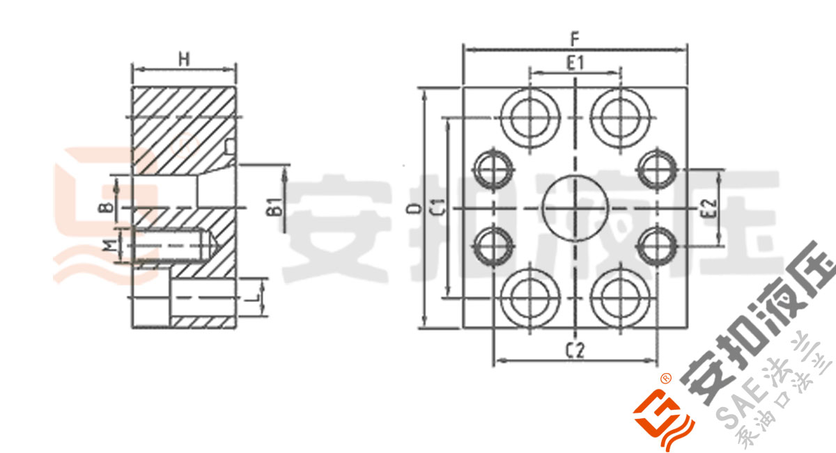 SAE转换法兰 直通技术规格尺寸图