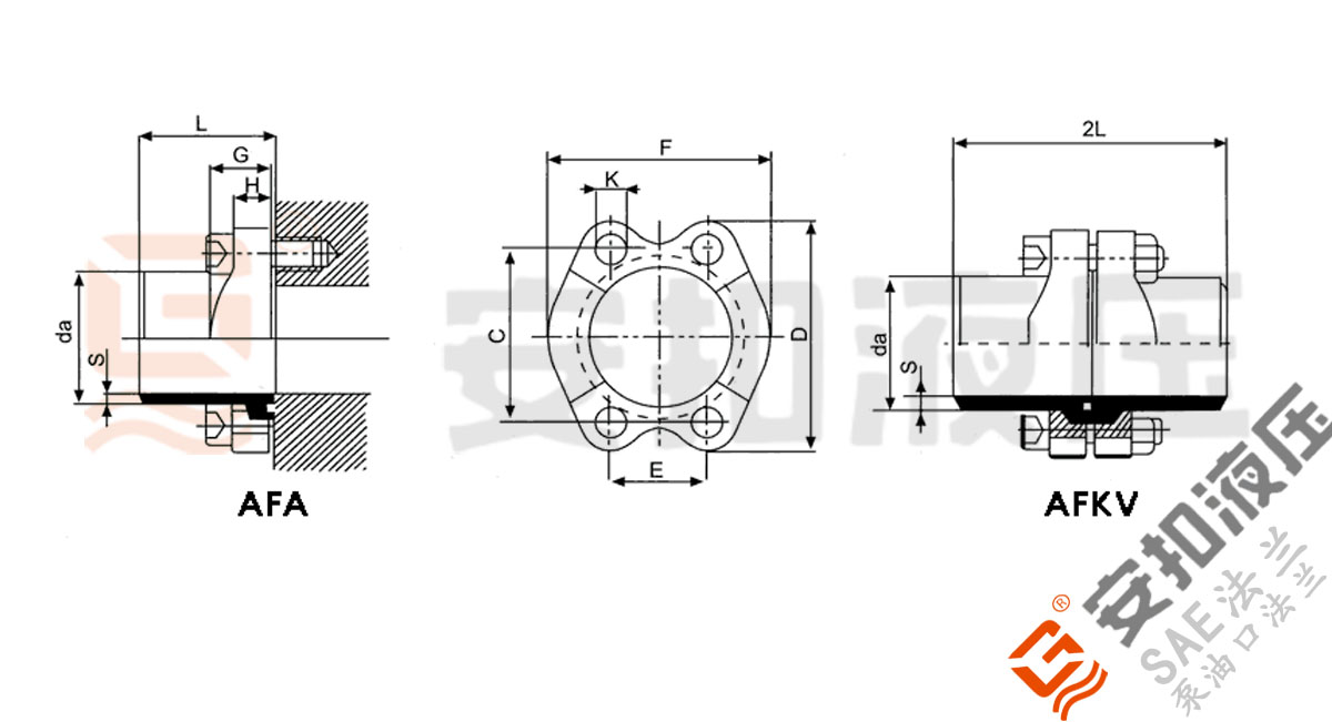 SAE焊接法兰组件技术规格尺寸图
